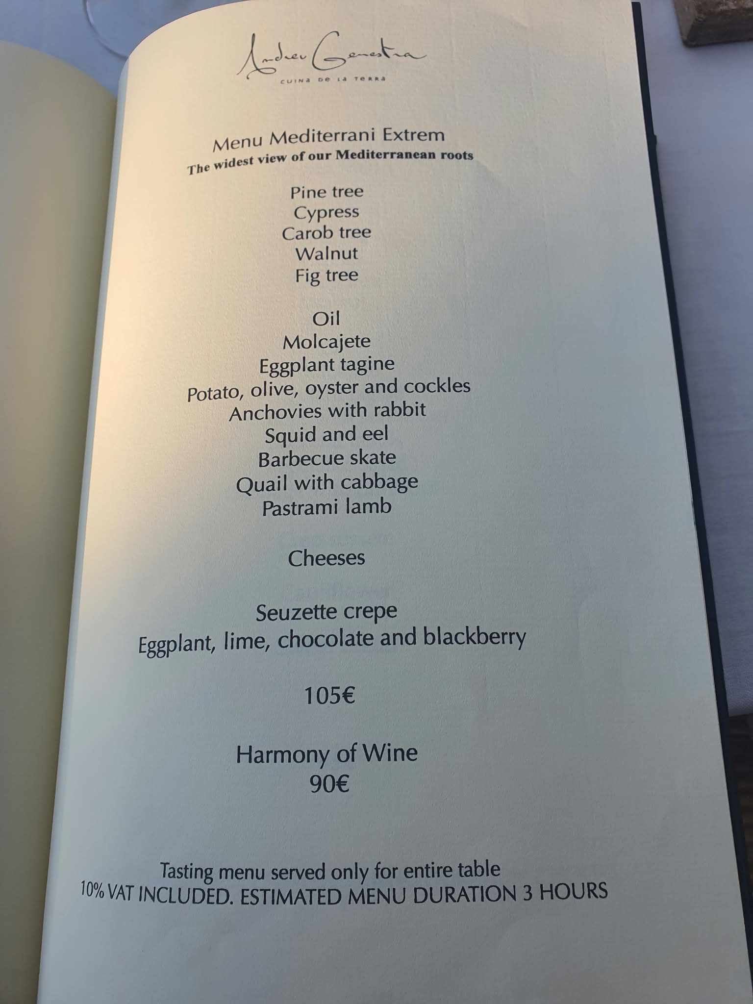 Andreu Genestra Menu Mediterrani Extrem