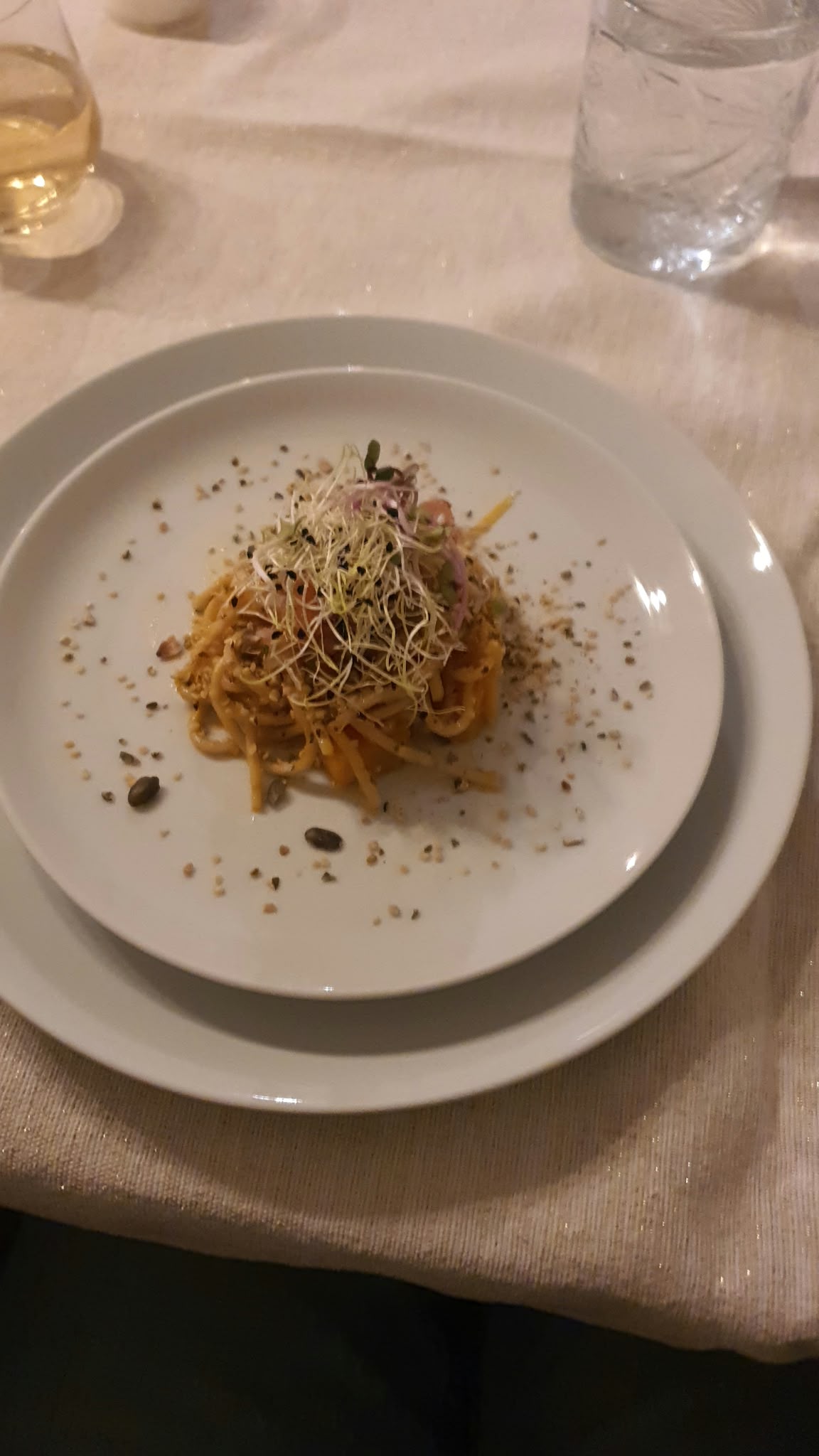 Rice noodle course plated at home