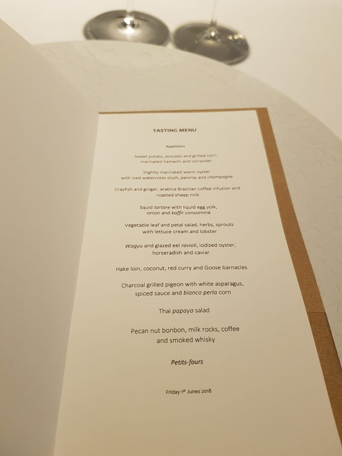 Lasarte tasting menu dated 1 June 2018