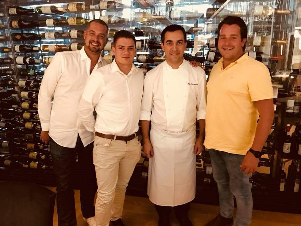 Jordi and friends with the kitchen chef at Lasarte