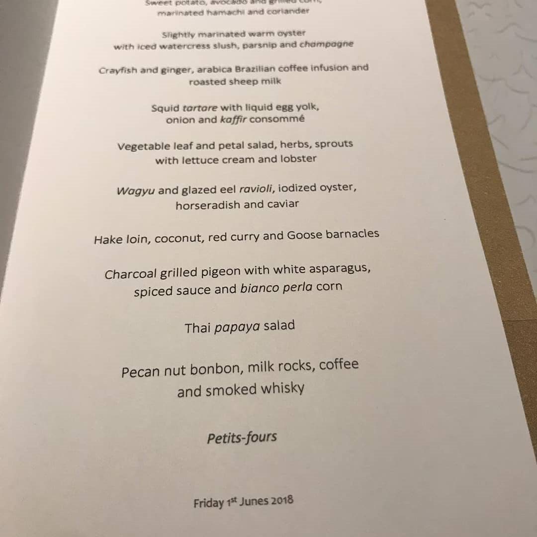 Lasarte menu dated 1 June 2018