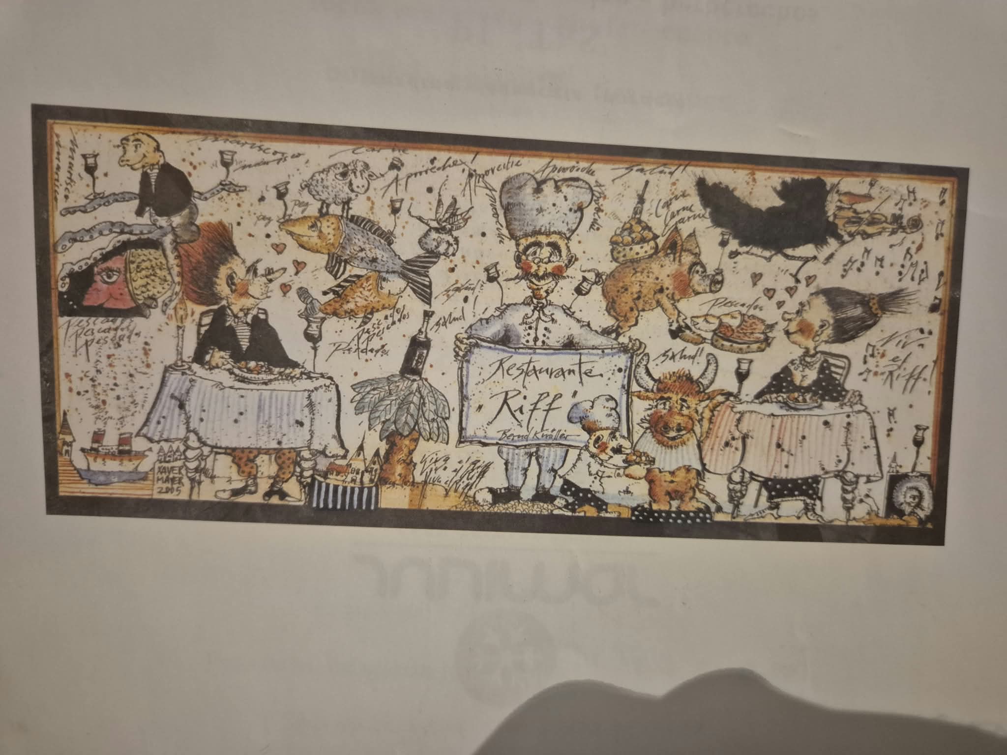 Illustrated menu artwork at Restaurant Riff