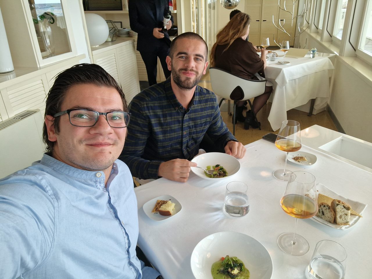 Jordi and Federico at the table at Uliassi